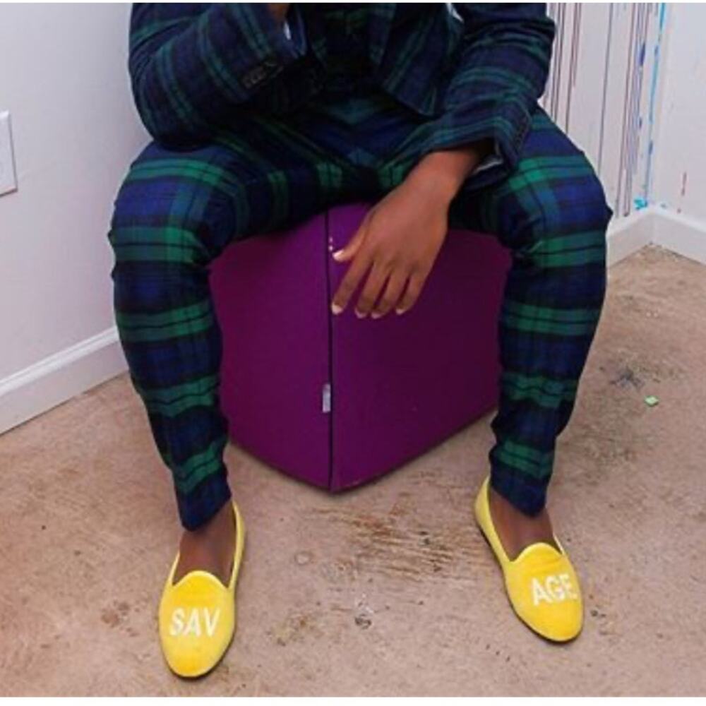 Yellow Loafers with White Lettering